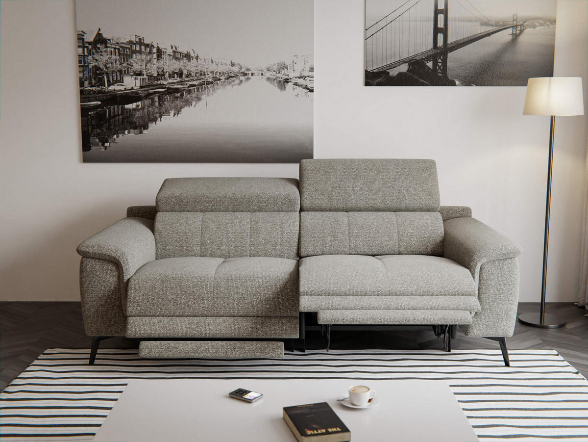 RELAXSOFA FIERO 3-Sitzer mit 2 Relaxfunktionen, taupe - Taupe/Schwarz, Holzwerkstoff/Textil (212/82/103cm)