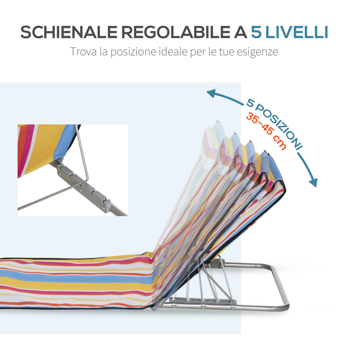 KLAPPSTRANDSTUHL, 2er-Set, Multicolore, verstellbare Rücken- und Kopfstütze, 53 x 124 x 35–45 cm - Blau, Metall (124/45/53cm) - Vallsero