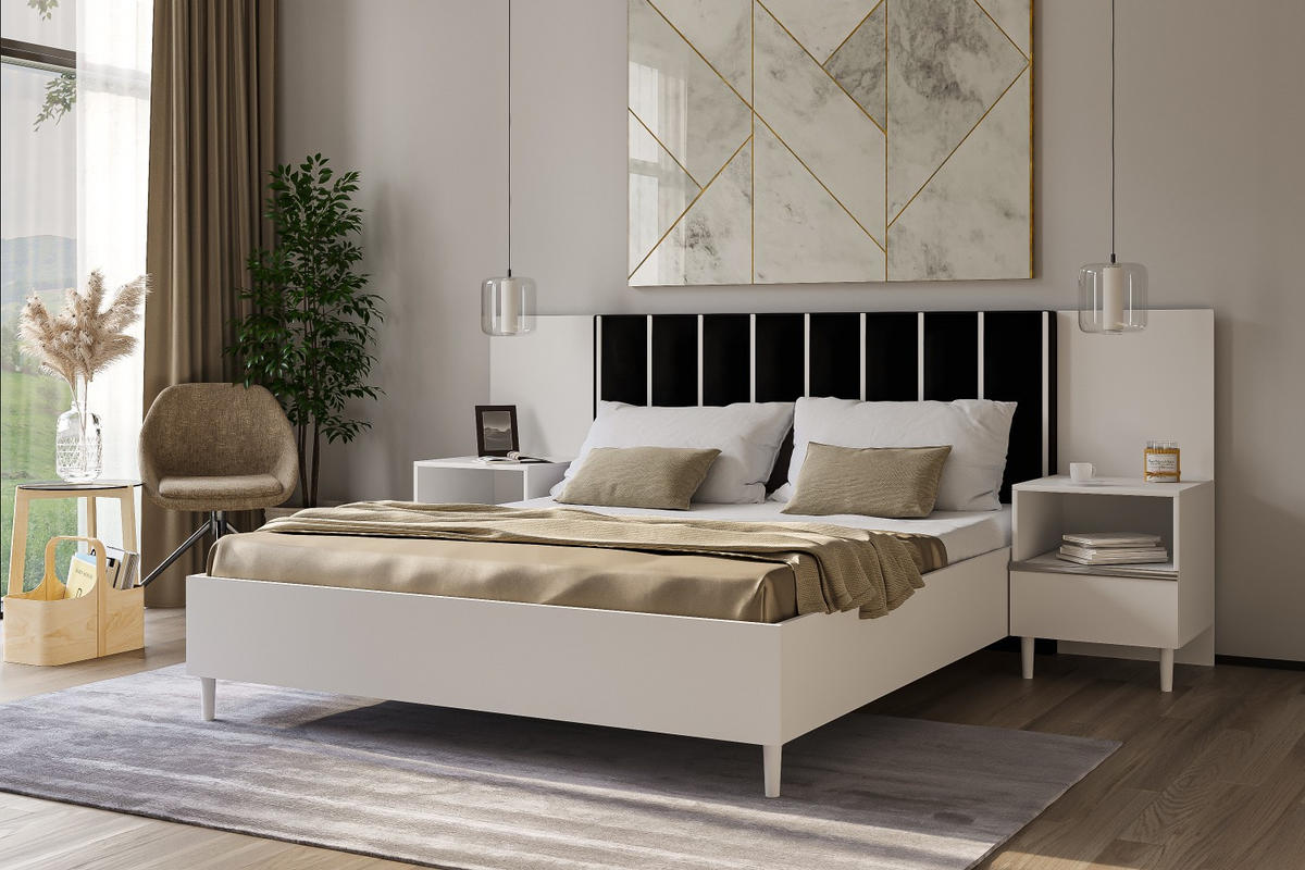 DOPPELBETT Luk I 160/200 cm ohne Matratze, Lattenrost, Bettkasten, weiß, schwarz - Schwarz/Weiß, Kunststoff (160/200cm) - Margaret Hadas24