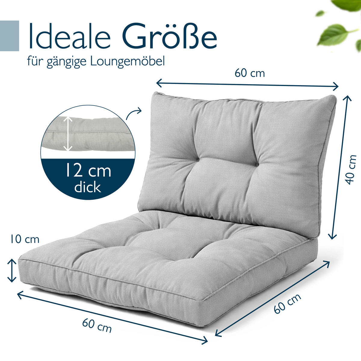 LOUNGEKISSEN Xluna Sitz 60x60x10cm mit Rücken 60x40x12cm Hellgrau (2tlg) - Hellgrau, Textil (60/60cm) - Beautissu 