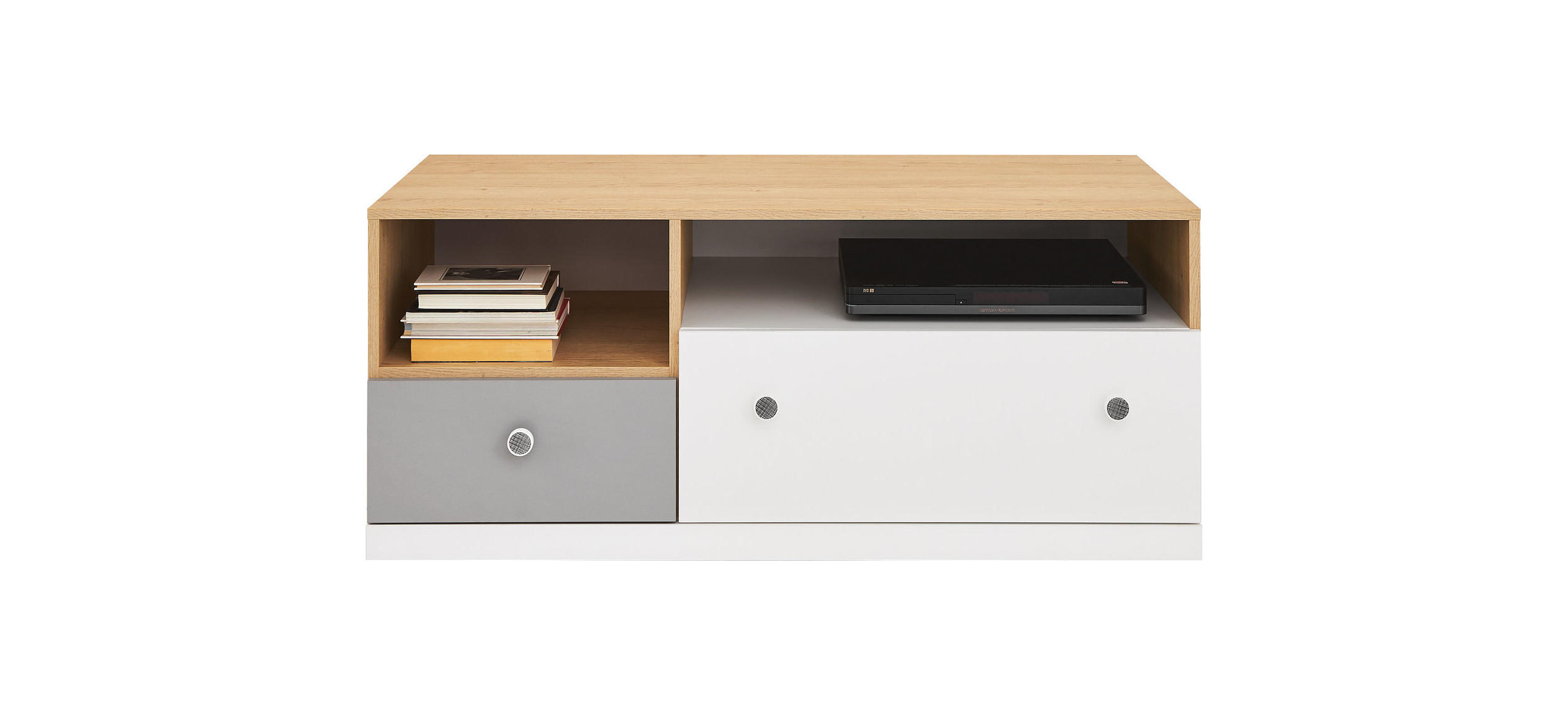 LOWBOARD Pico in Eiche, Weiß und Grau - TV-Schrank - Braun, Holzwerkstoff (80/200/120cm)