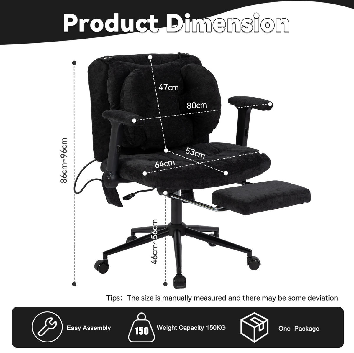 BÜROSTUHL in Schwarz 55x80x86 cm mit Rollen und verstellbarem Lendenkissen, bis 150 kg - Schwarz, Textil (80/86/55cm) - IVMEU