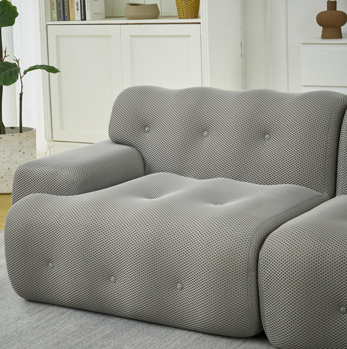 2-SITZER-SOFA 224/104/66 cm aus Stoff mit breiten Armlehnen und Knopfheftung, Grau - Grau, Textil (224/66/104cm) - Redom