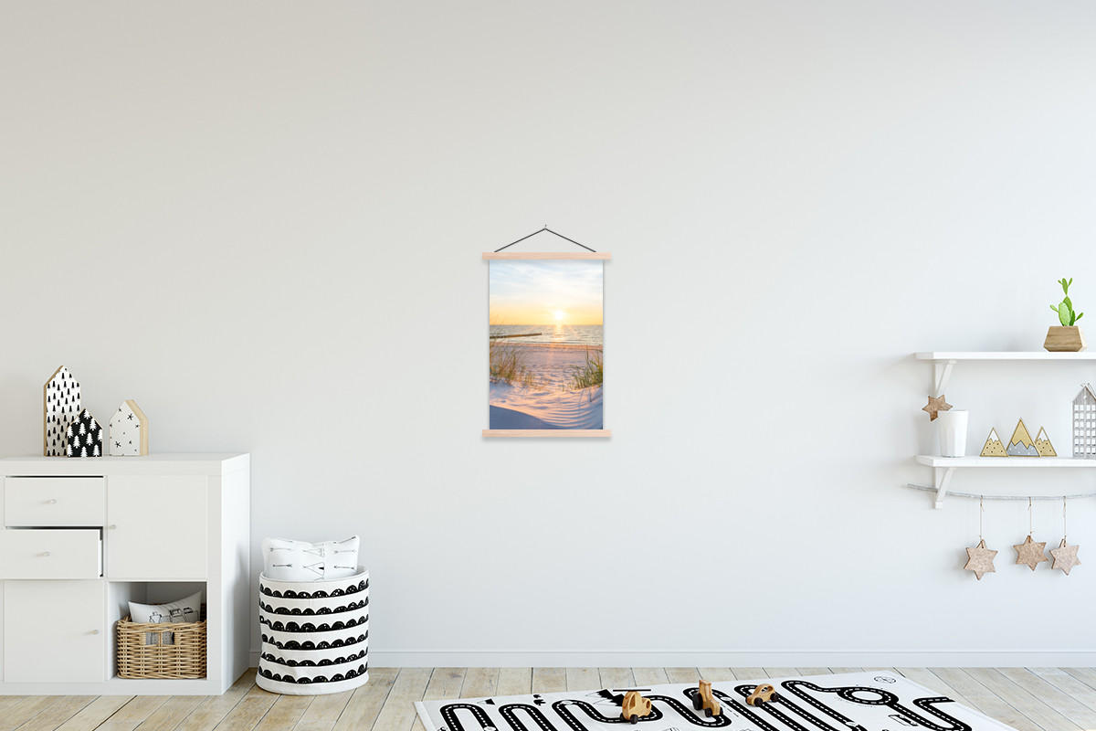 POSTER Strand - Sonne - Düne - Gras - Sand - Horizont 40x60 cm - Hellblau, Textil (40/60/0.15cm) - MuchoWow