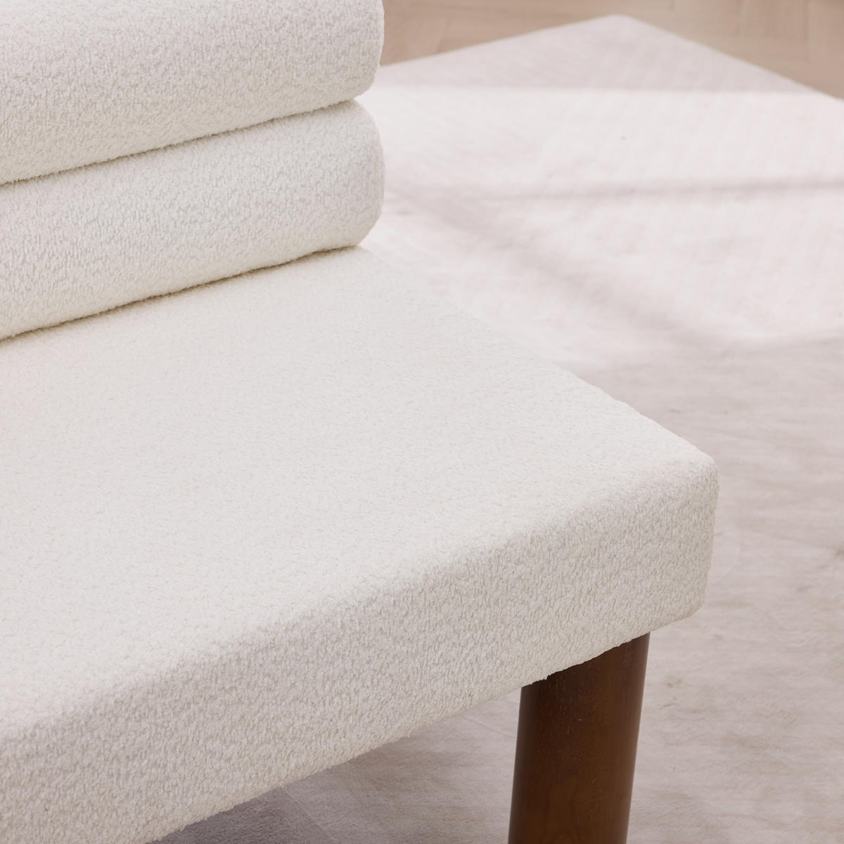 SITZBANK minimalistisch mit Bouclé-Bezug und Holzrahmen, DE-42315, Beige - Beige, Holz (59/72/116cm) - ComfortXL