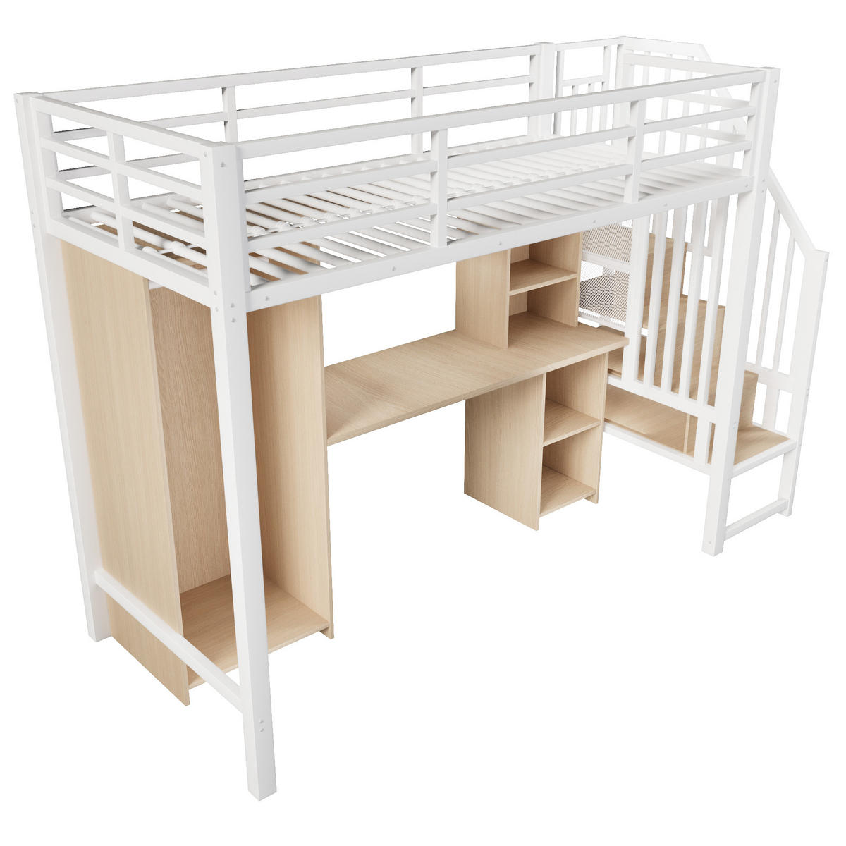 HOCHBETT 90/200 cm in Weiß mit Kleiderschrank, Schreibtisch und Stauraum - Weiß, Holzwerkstoff/Metall (90/200cm) - STILVORA