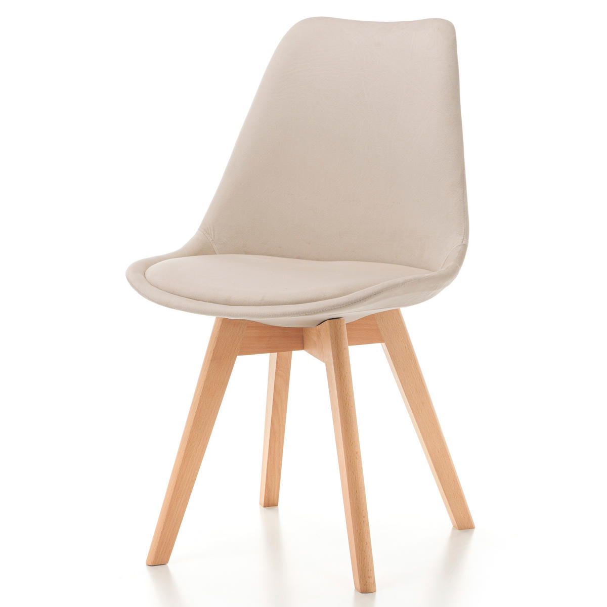 STUHL Dublin modern beige, Holzbeinen - Veloursstoff und Polsterschaum - Ecru/Beige, Holz/Textil (50/83/54cm) - NEW HOME