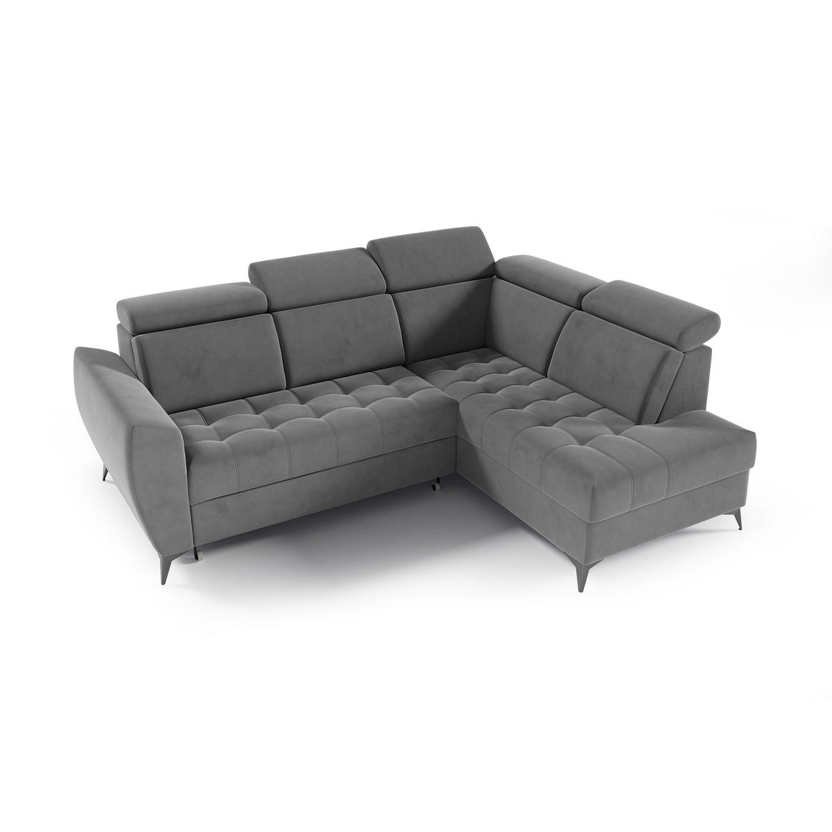 ECKSCHLAFSOFA Aurora II mit verstellbare Kopfstützen, Grau, rechts - Schwarz/Grau, Textil (266/204cm) - Beautysofa