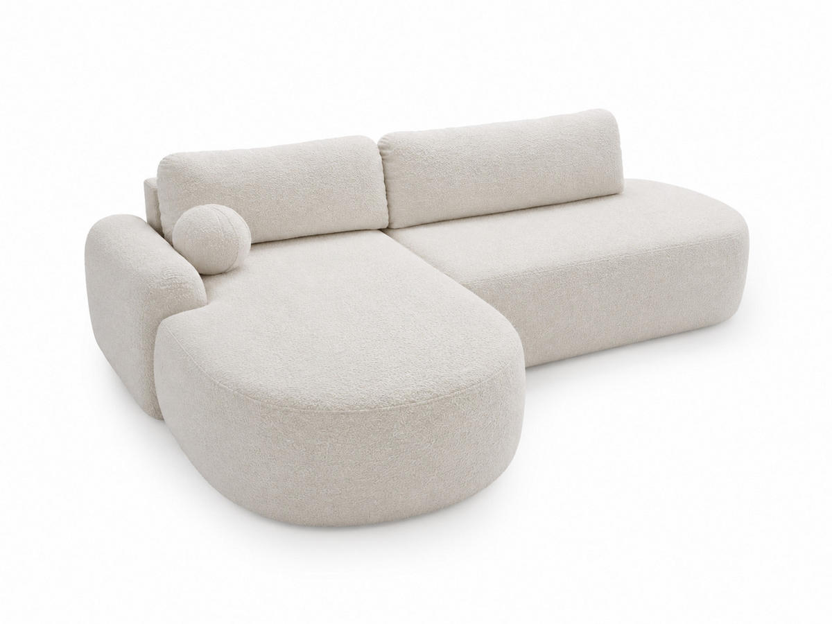 ECKSOFA Aurio O Bouclé-Stoff Weiß Links - Weiß, Holz/Textil (271/177cm) - Graingold