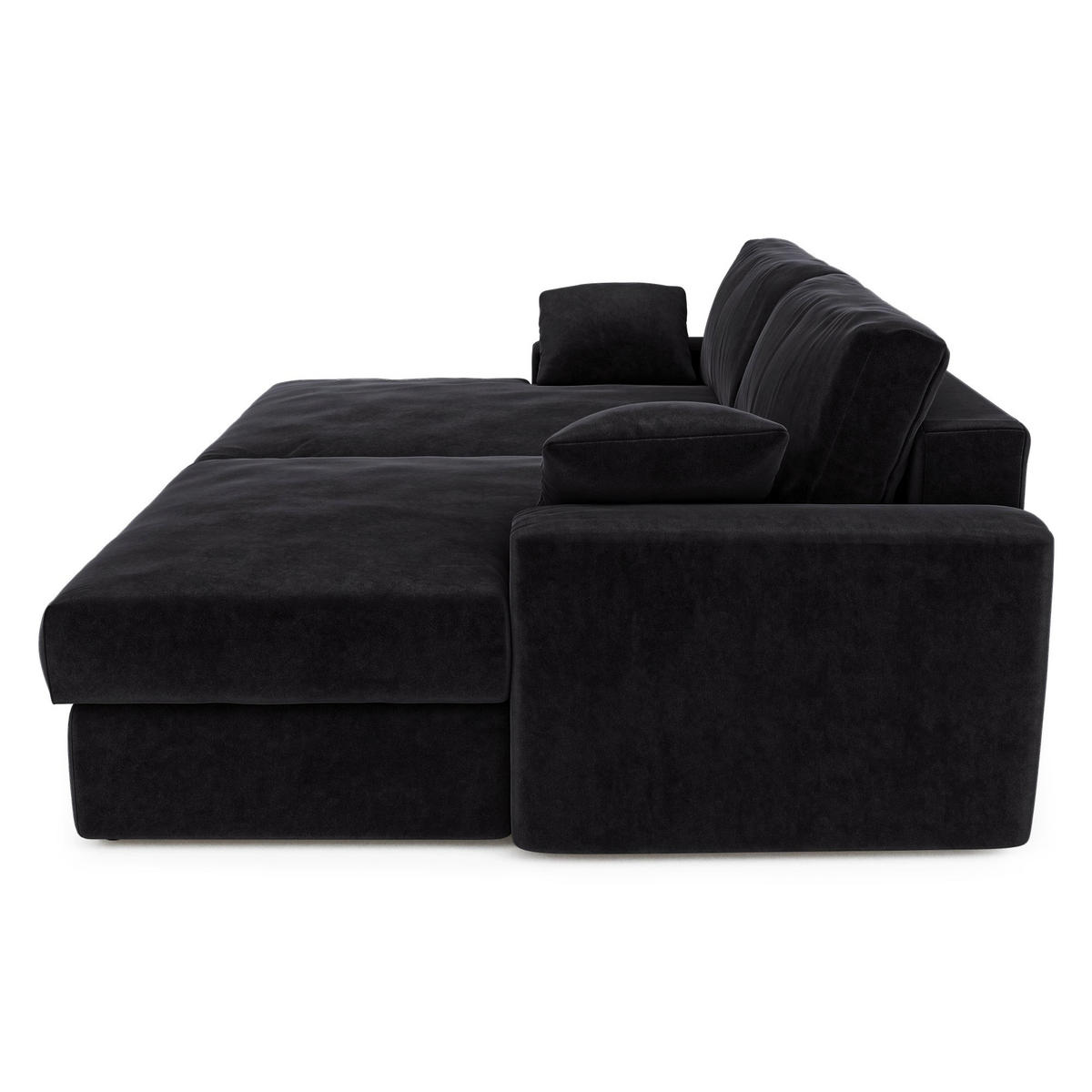 SOFA PLUM Samt Schwarz 260cm - Schwarz, Textil (260/83/155cm) - Premium Interiors
