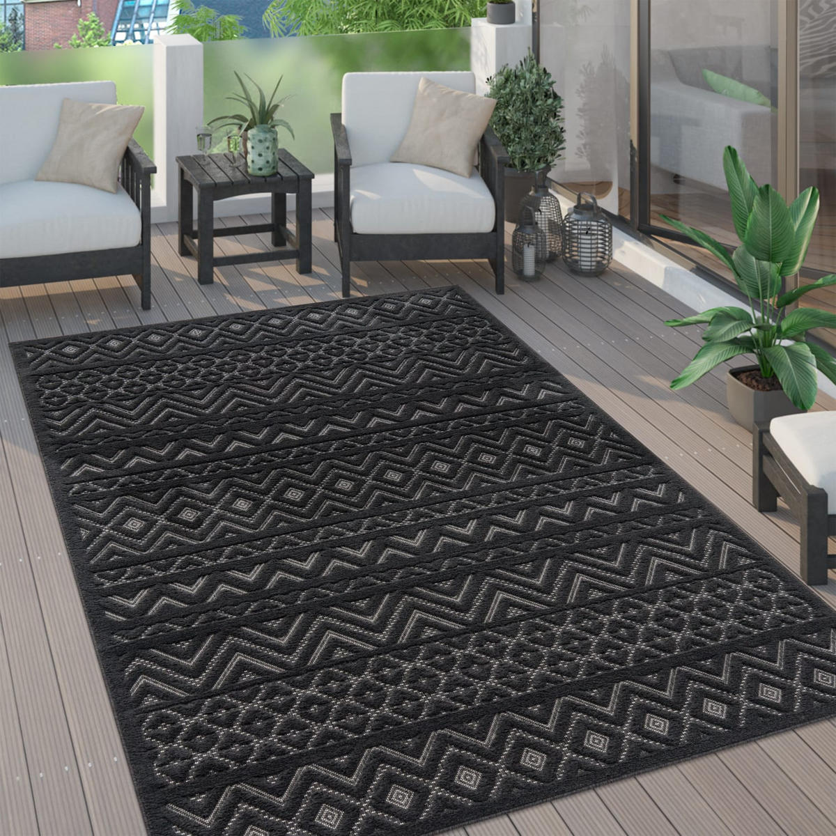 OUTDOORTEPPICH 80/150 cm Livorno 673 - Anthrazit, Kunststoff (80/150cm) - Paco Home