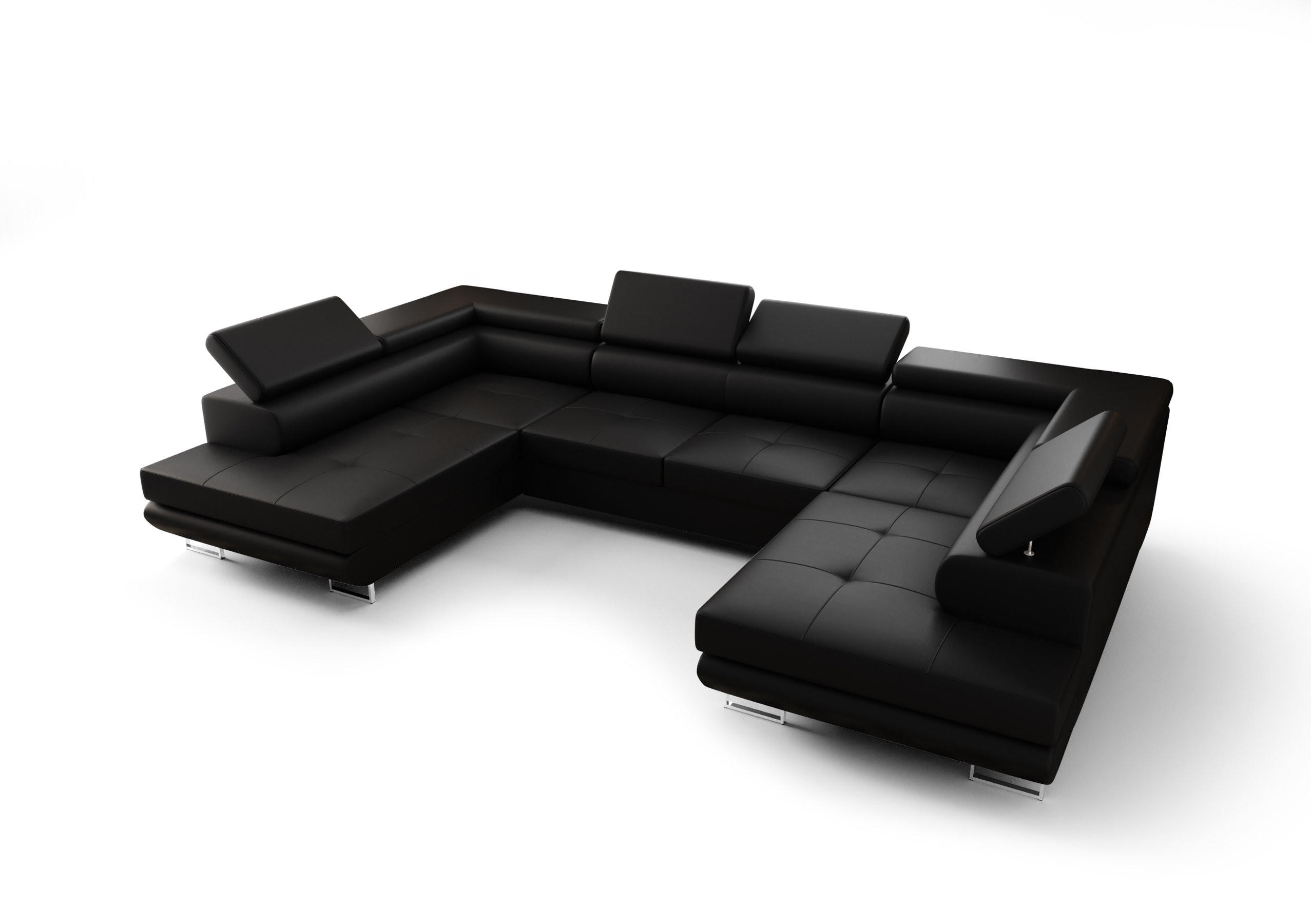 WOHNLANDSCHAFT PRAGA DESIGN U, Eckcouch in U-Form mit Schlaffunktion, Farbe: Schwarz, Kunstleder, Ottomane Universal - Schwarz, Textil (342/89/202cm) - O-Sofa