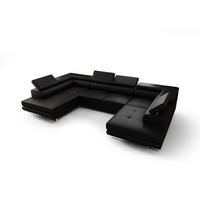 WOHNLANDSCHAFT PRAGA DESIGN U, Eckcouch in U-Form mit Schlaffunktion, Farbe: Schwarz, Kunstleder, Ottomane Universal - Schwarz, Textil (342/89/202cm) - O-Sofa