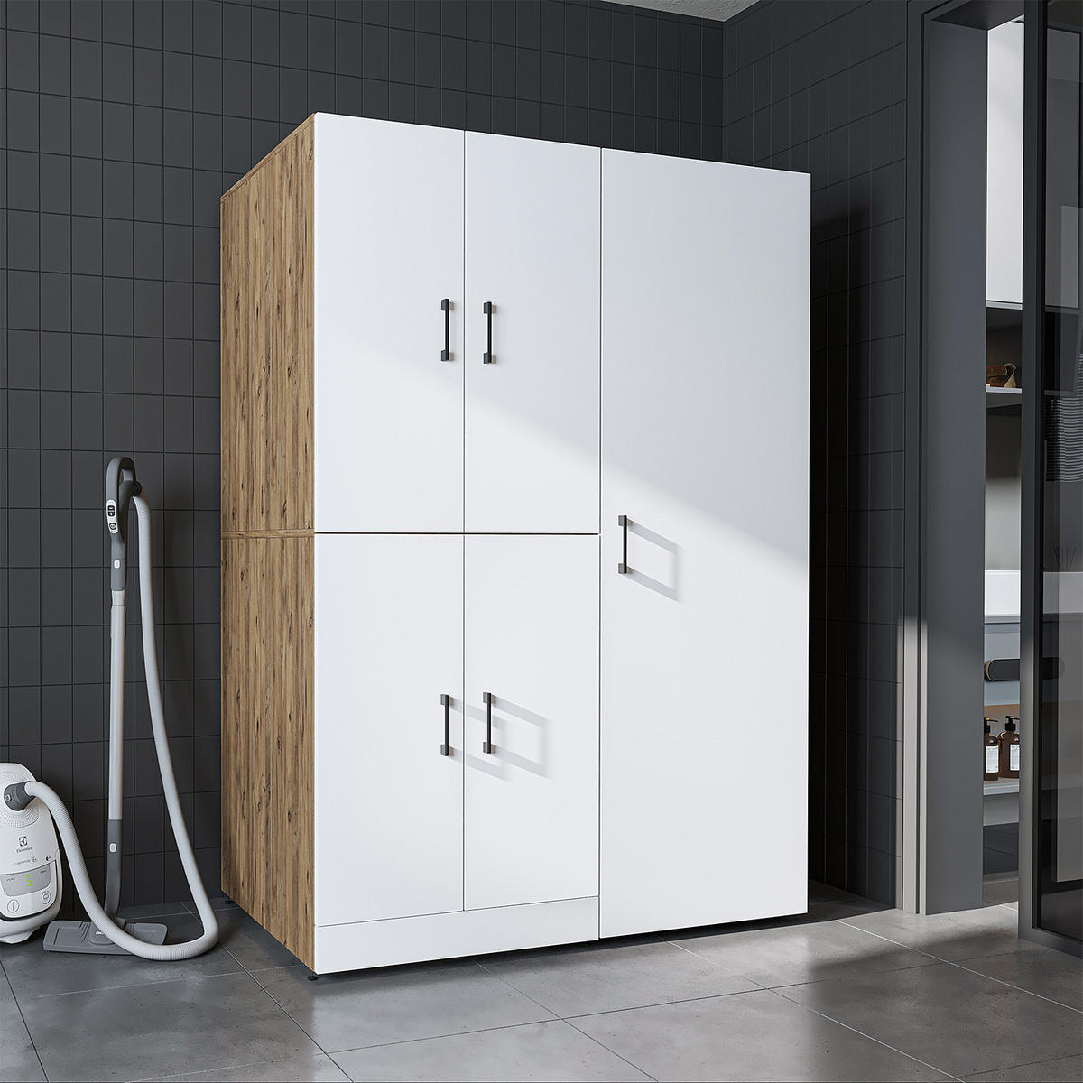 WASCHMASCHINENSCHRANK DORA-II 130cm Breit, 186cm Hoch - Eiche Bianco, Holzwerkstoff (130/186/73.8cm)