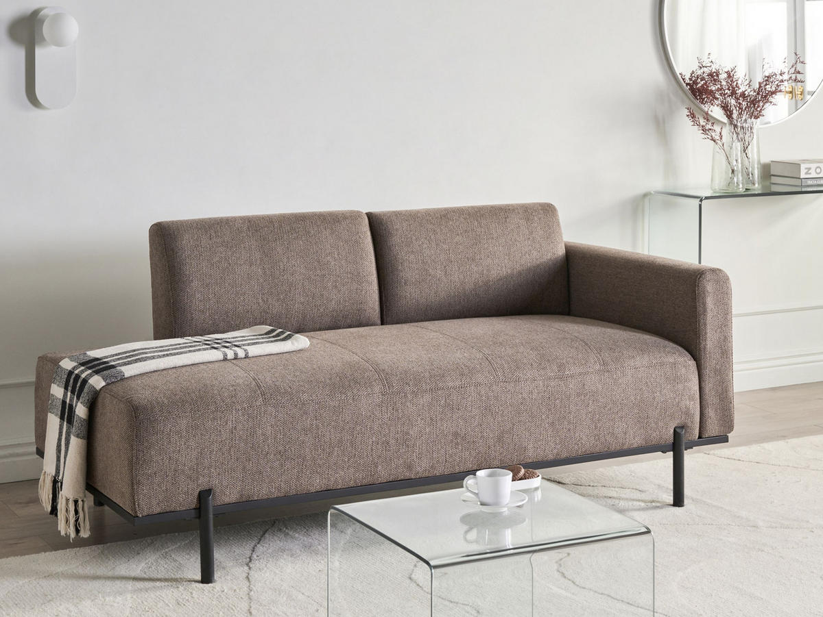ČALOUNĚNÉ LEHÁTKO CHAISE LONGUE Umělý len Světle hnědé Savasse - černá/hnědá, textil (170/78/85cm) - Beliani