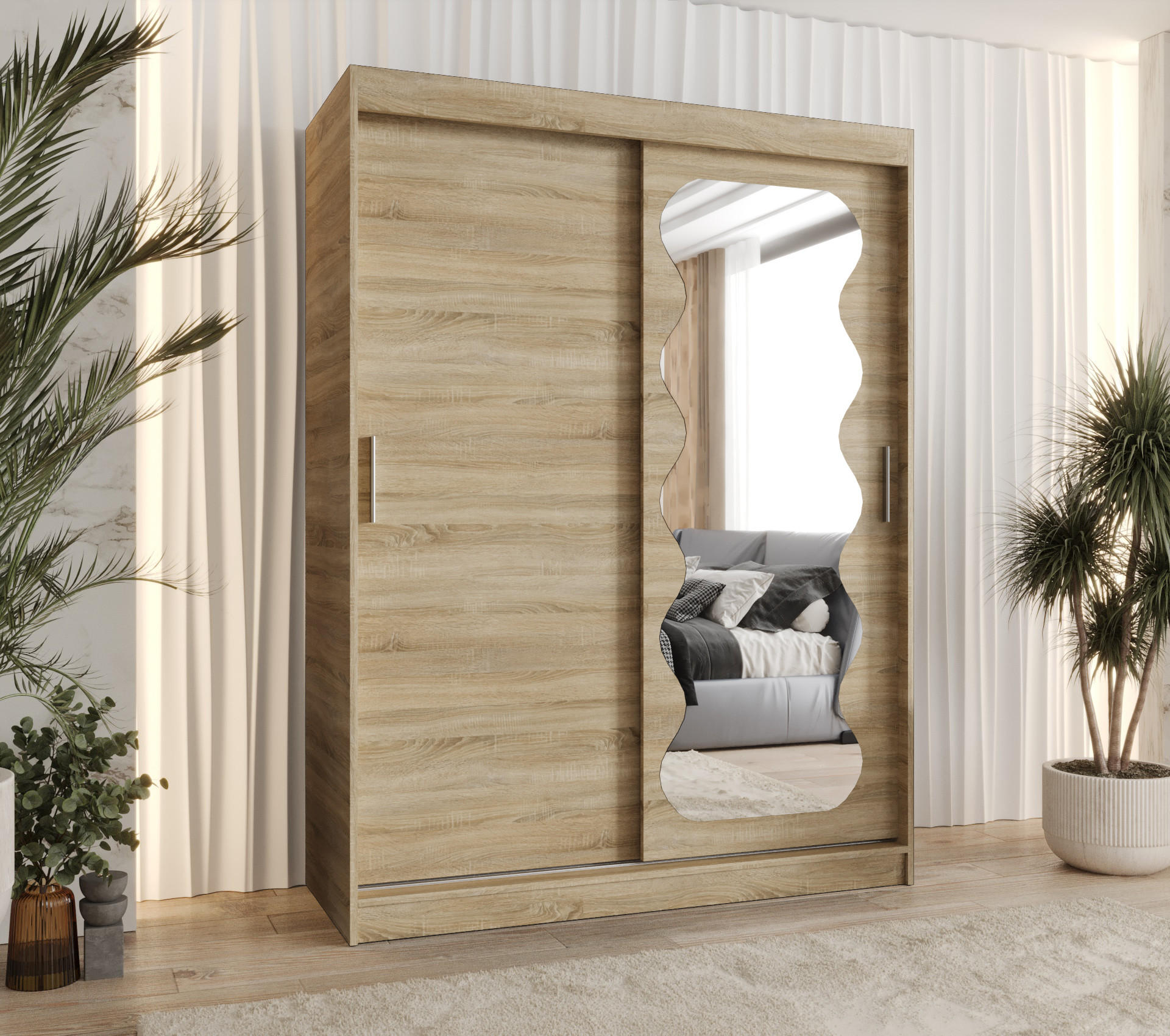 SCHWEBETÜRENSCHRANK 200/150/62 2-türig - Silberfarben/Sonoma Eiche, Holz (150/200/62cm) - MÖBEL KRYSPOL