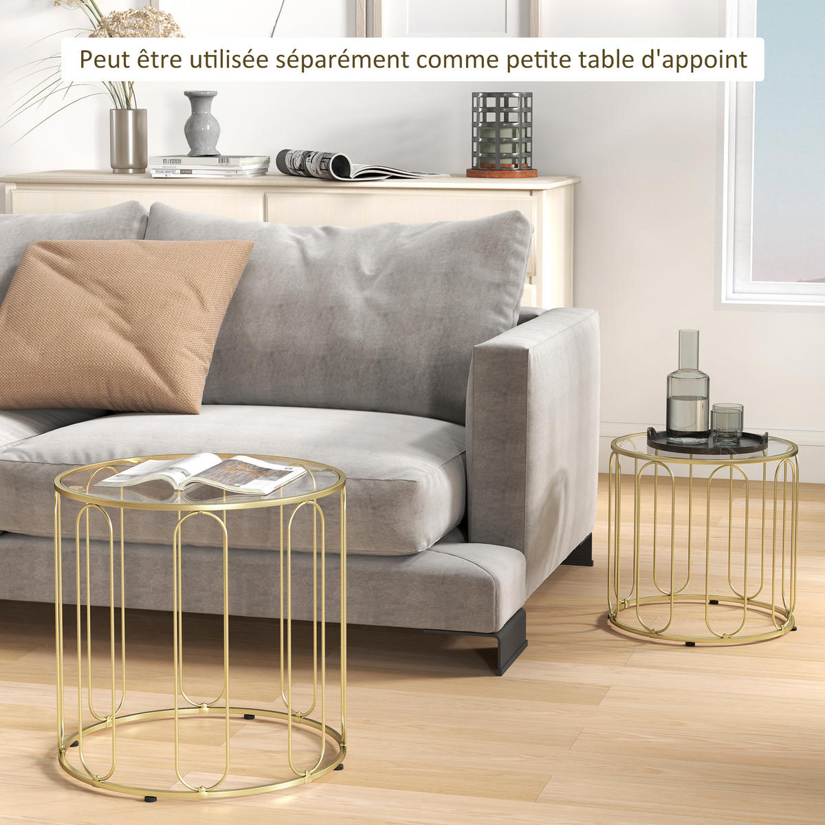 COUCHTISCH DE-15776 2er-Set rund Gold - Goldfarben, Metall (50/50/50cm) - ComfortXL
