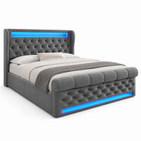 BETT mit LED, USB und Stauraum 140x200 cm Samt Grau - Grau, Metall (140/200cm) - Meubliv
