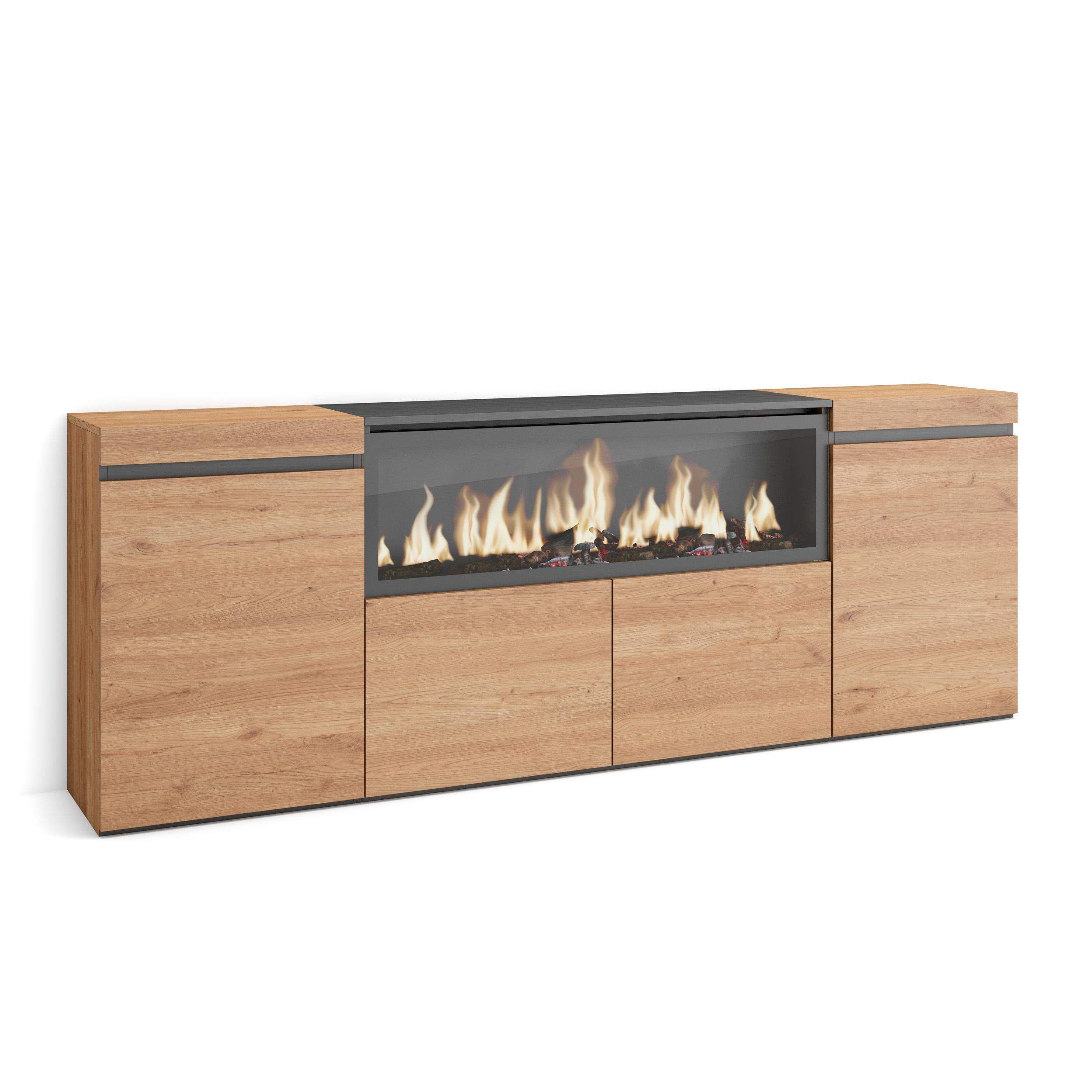 SIDEBOARD Highboard, Elektrokamin XXL, eiche, 208/35/75cm - Eichefarben/Multicolor, Holzwerkstoff (208/75/35cm) - Skraut Home