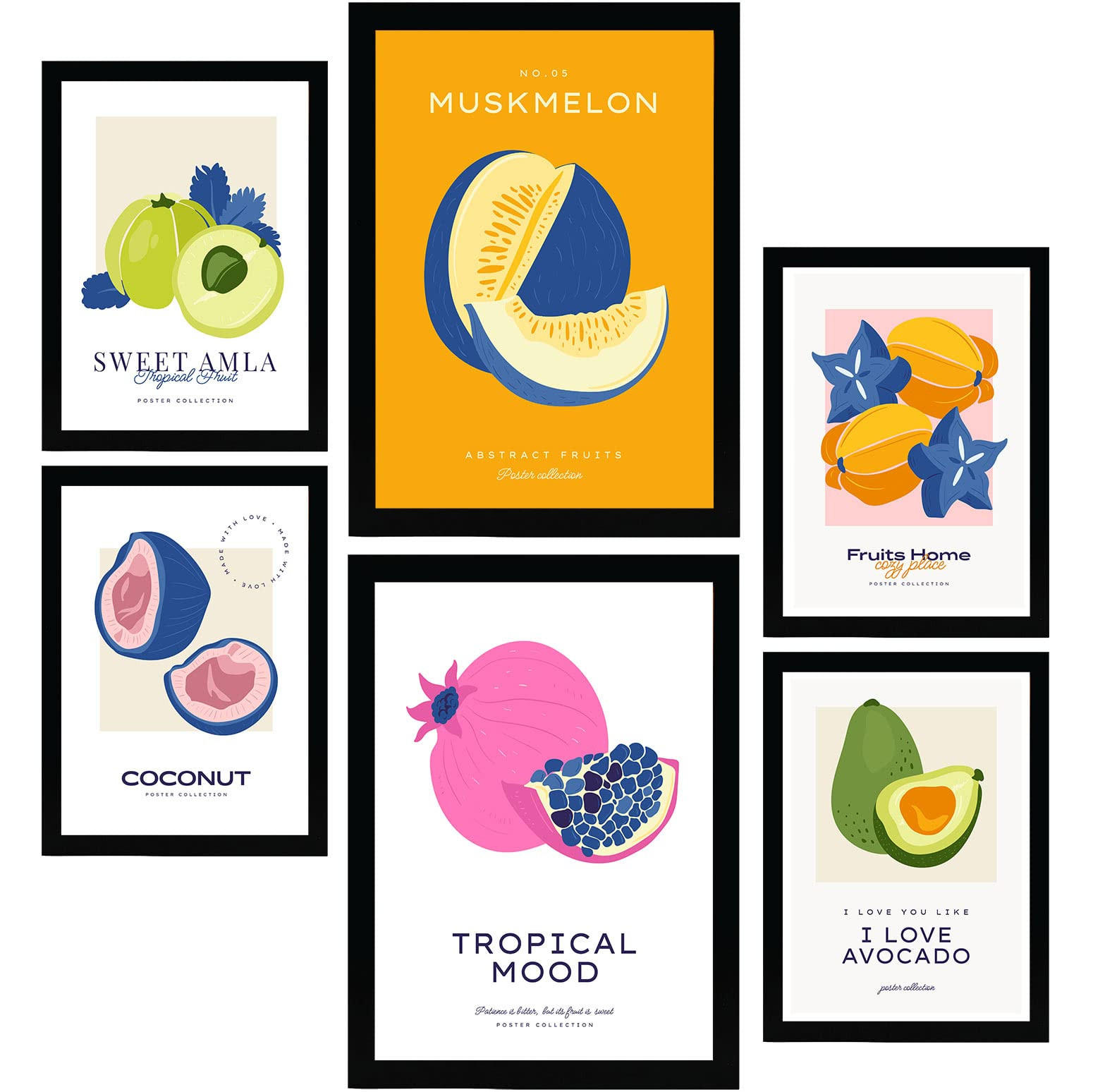 POSTER Set Mit 6 Lebensmittel Und Ernährungs Tropische Umgebung A3 & A4 Rahmenlos - Klar, Papier (29/3cm) - Nacnic