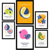 POSTER Set Mit 6 Lebensmittel Und Ernährungs Tropische Umgebung A3 & A4 Schwarzer Rahmen - Schwarz, Papier (29/3cm) - Nacnic
