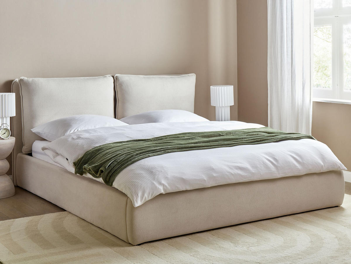 BETT mit Stauraum 180x200 cm Beige Bajonna - Beige, Textil (180/200cm) - Beliani