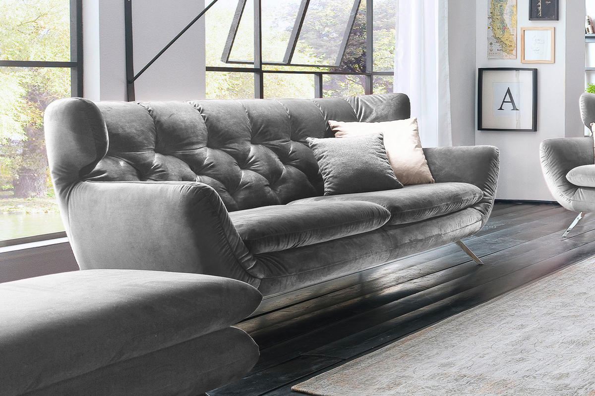 SOFA CHARME Silber Velvet - Silberfarben, Textil/Metall (175/94/95cm) - KAWOLA