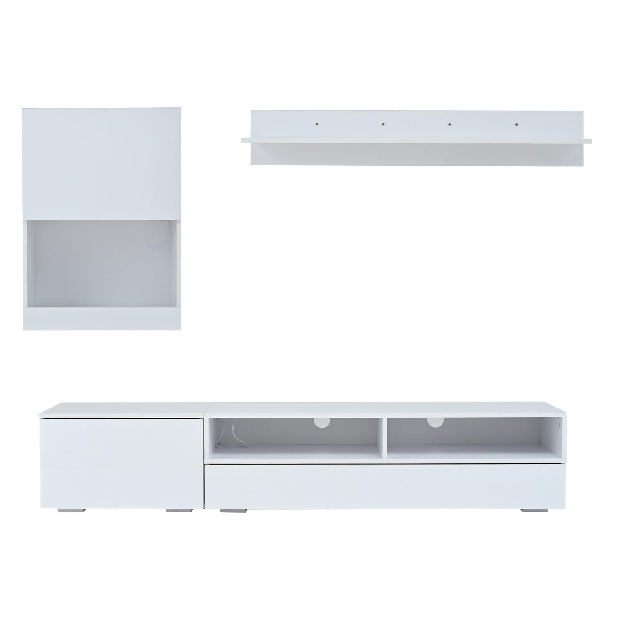 LOWBOARD 175/39/34 cm in Weiß mit LED-Beleuchtung und Hochglanz - Weiß, Holzwerkstoff (175/34/39cm) - Flora Grace
