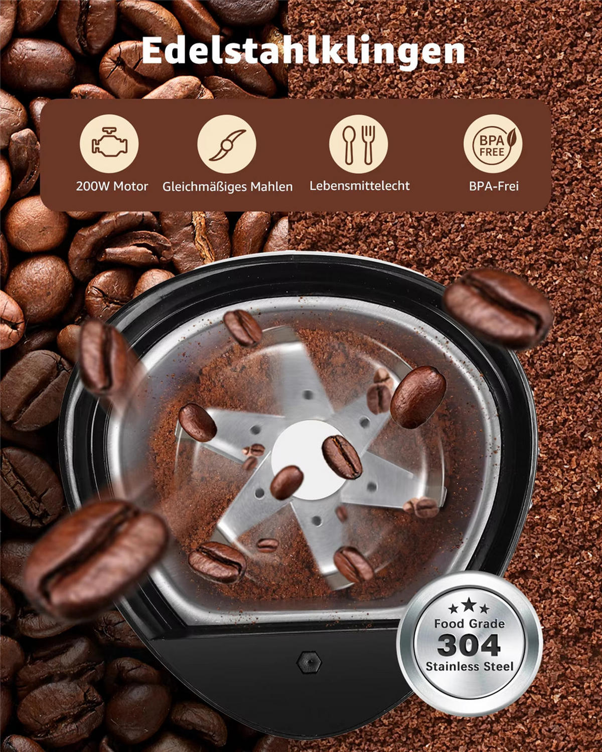 KAFFEEMÜHLE Elektrisch Gewürzmühle 150W Edelstahl Schwarz - Schwarz, Kunststoff (10.8/18.8/11.3cm) - Bextcok