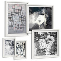 BILDER SET 5er Set - 50x50 cm & 20x30 cm & 40x60 cm Weißer Rahmen - Abstrakte schwarz-weiße Muster - Weiß, Kunststoff (40/60cm) - TULUP