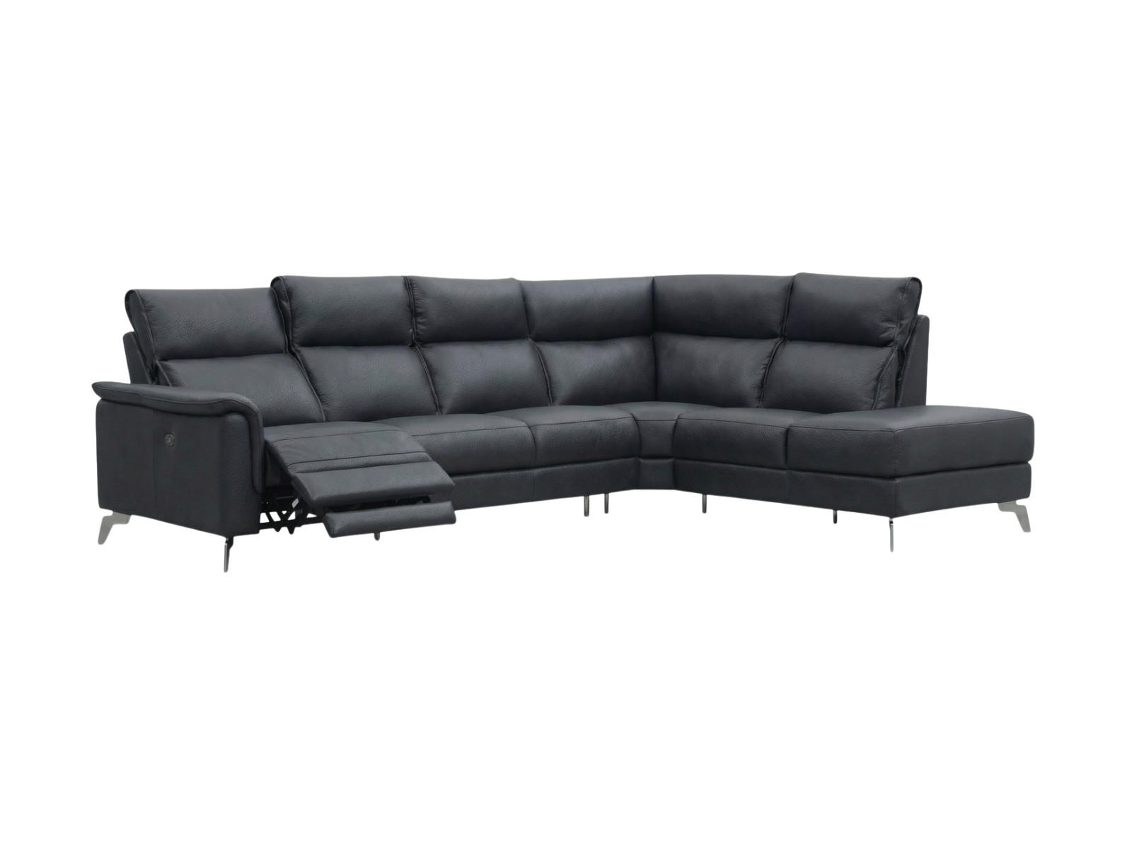 ECKSOFA Borea Echtleder mit 1 x Relaxfunktion Schwarz - Schwarz, Leder/Metall (310/220cm)