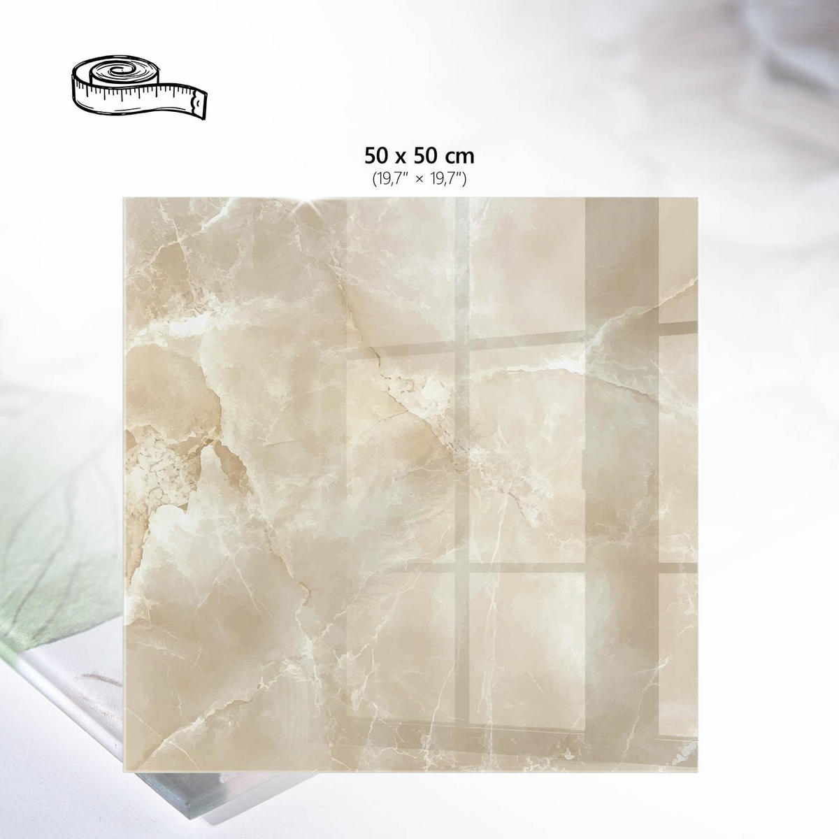 TISCHPLATTE 50x50 cm – Cremefarbener Marmor - Schwarz, Glas (50/50/0.4cm) - Wallfluent