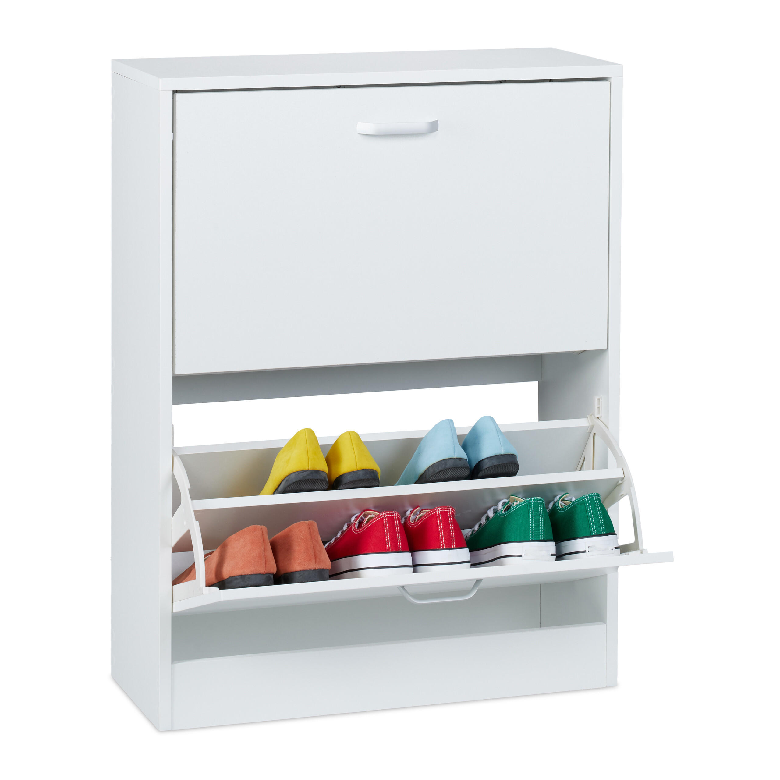 SCHUHSCHRANK - Silberfarben/Weiß, Holzwerkstoff/Kunststoff (60/79/24cm) - Relaxdays