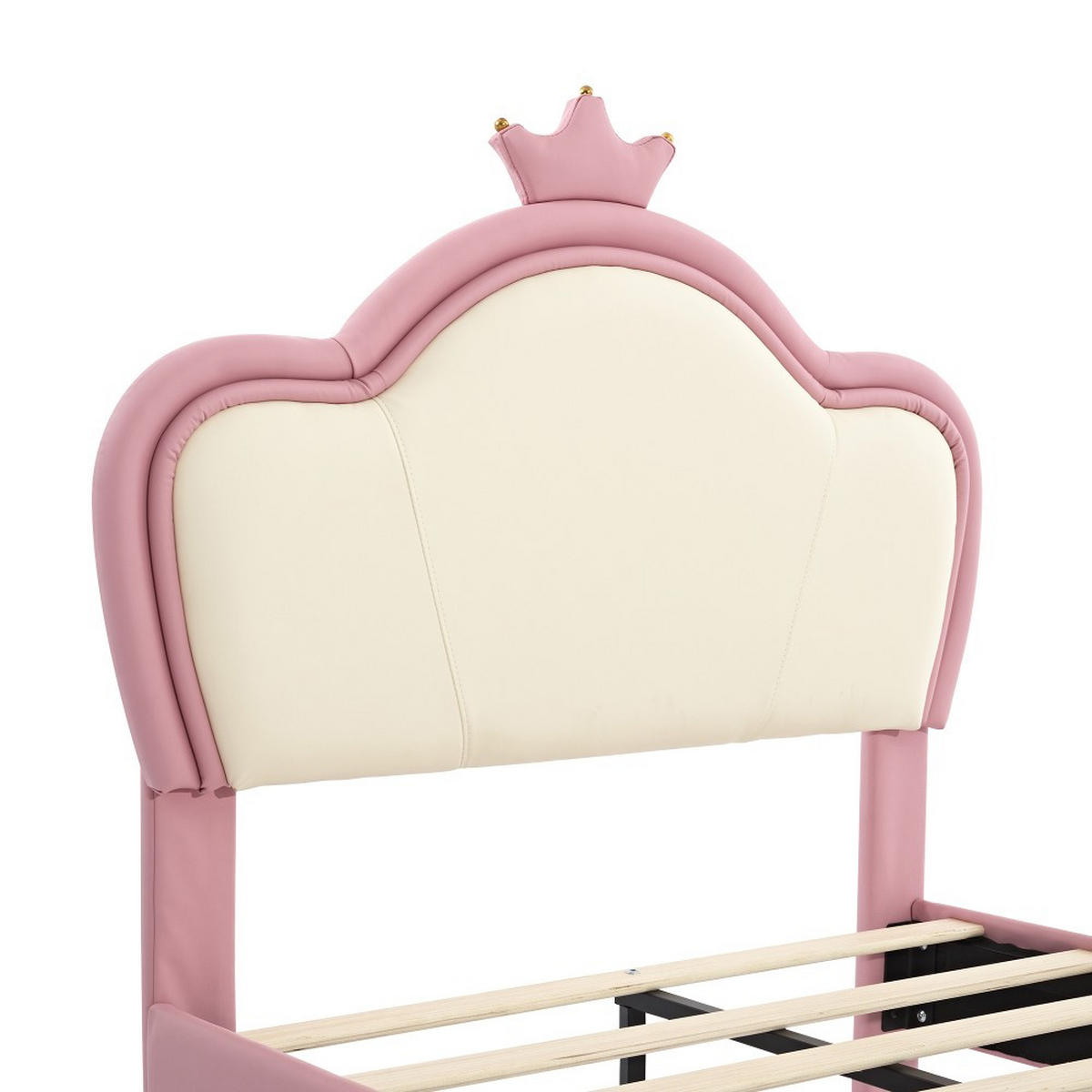 KINDERBETT 90x200cm in Rosa PU, Kopfteil mit Krone - Pink, Holz (90/200cm) - KOMHTOM