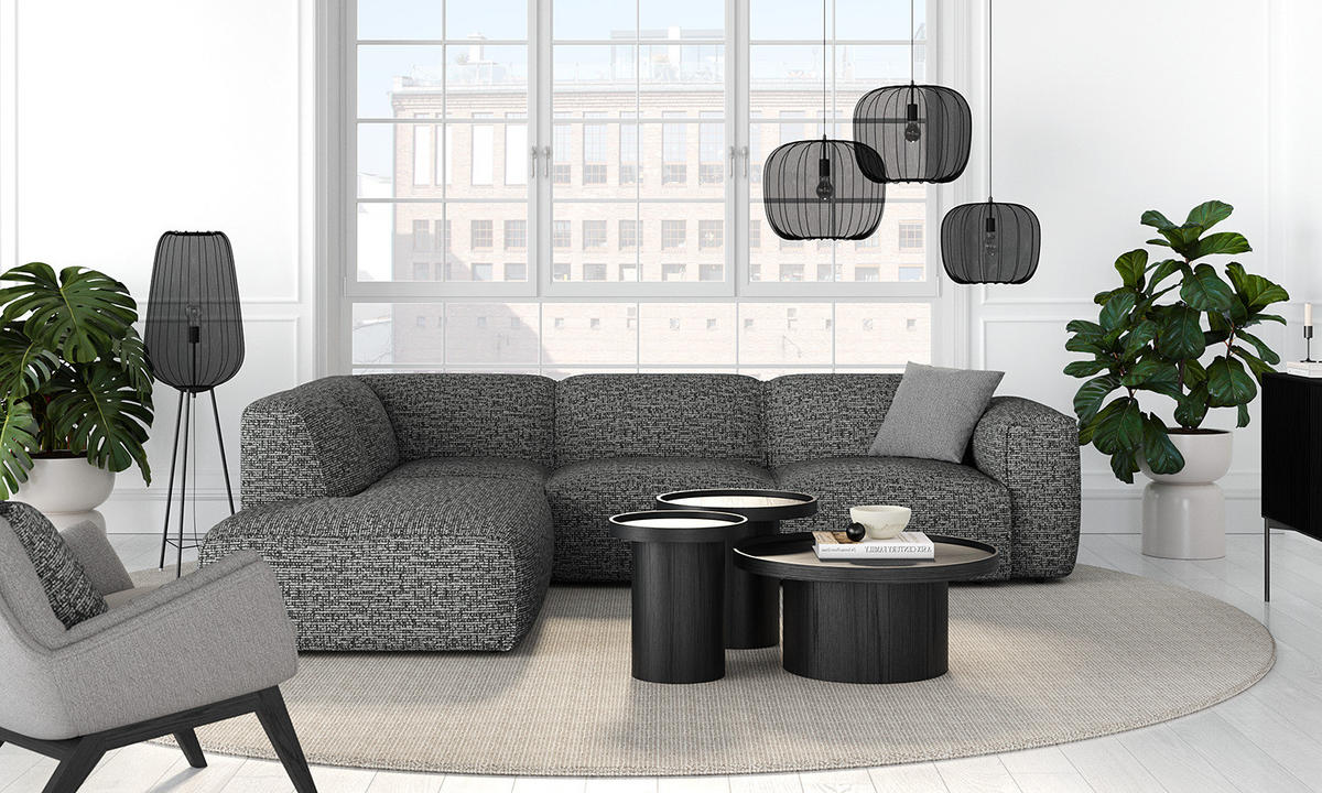 3-SITZER ECKSOFA mit Recamiere - Schwarz/Grau, Kunststoff/Textil (295/231cm) - home24