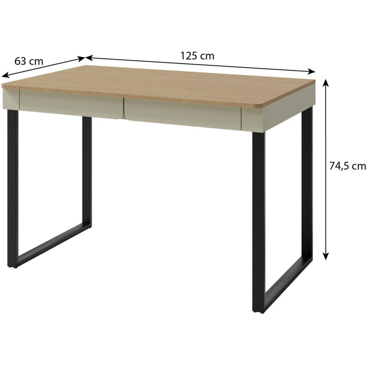 SCHREIBTISCH Lico für Jugendzimmer, mit 2 Schubalden, Eukalyptus - Eukalyptusholzfarben/Schwarz, Holzwerkstoff (63/140/74.5cm) - Beautysofa