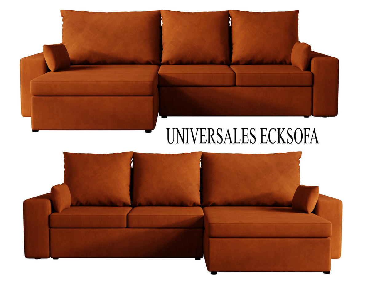 ECKSOFA Paco mit Bettkasten und Schlaffunktion, L-Form/XL-Form, Velourstoff, Universal - Rostfarben, Holzwerkstoff (276/145cm) - 4ALL HOME