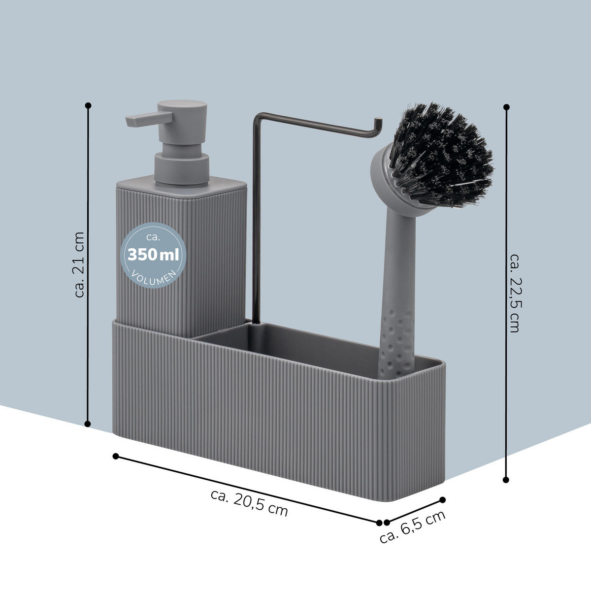 SPÜLBECKEN-SET, grau, Kunststoff - Grau, Kunststoff (20.5/21/7cm) - eluno