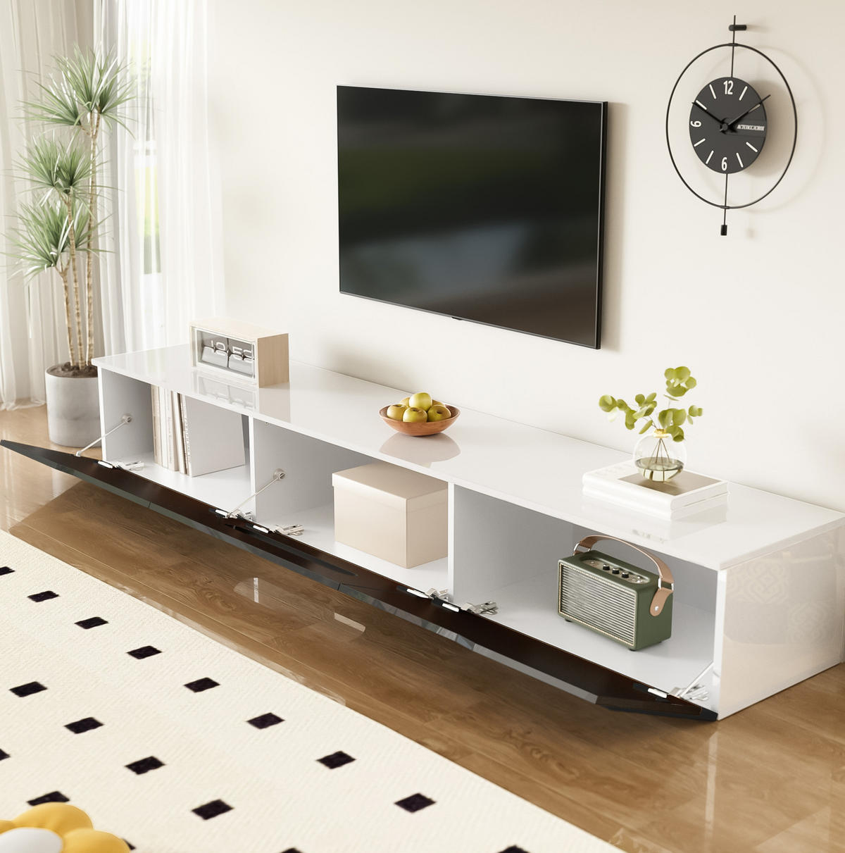 TV-LOWBOARD aus MDF und Spanplatte 180x35x30 cm Schwarz-Weiß mit LED-Beleuchtung - Schwarz, Holzwerkstoff (180/30/35cm) - IVMEU