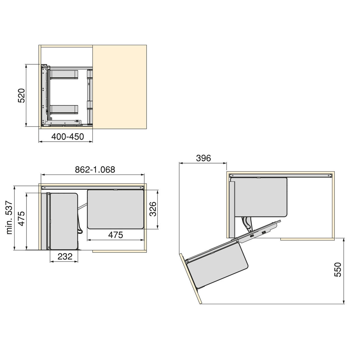 ECKSYSTEM Harmony Eckauszug Für Küchenmöbel Links, Stahl Und Holz, Anthrazitgrau - Grau, Metall (106.8/52/53.7cm) - EMUCA