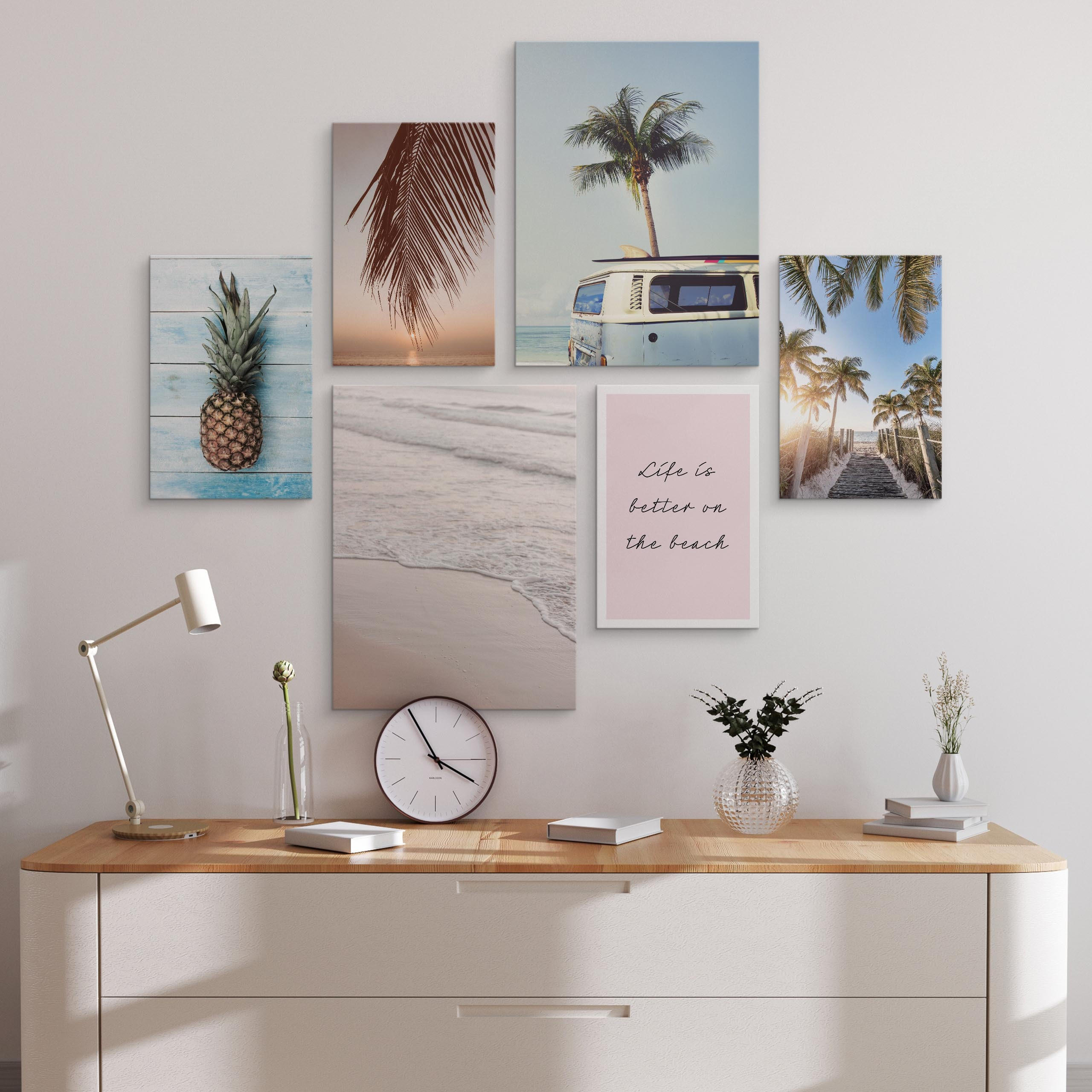 Thumbnail - Muralo Leinwandbilder, Blau, Schwarz, Weiß, Rosa, Beige, Braun, Orange, Grau, Textil, Wasser/Strand/Meer, Baum/Pflanze/N...