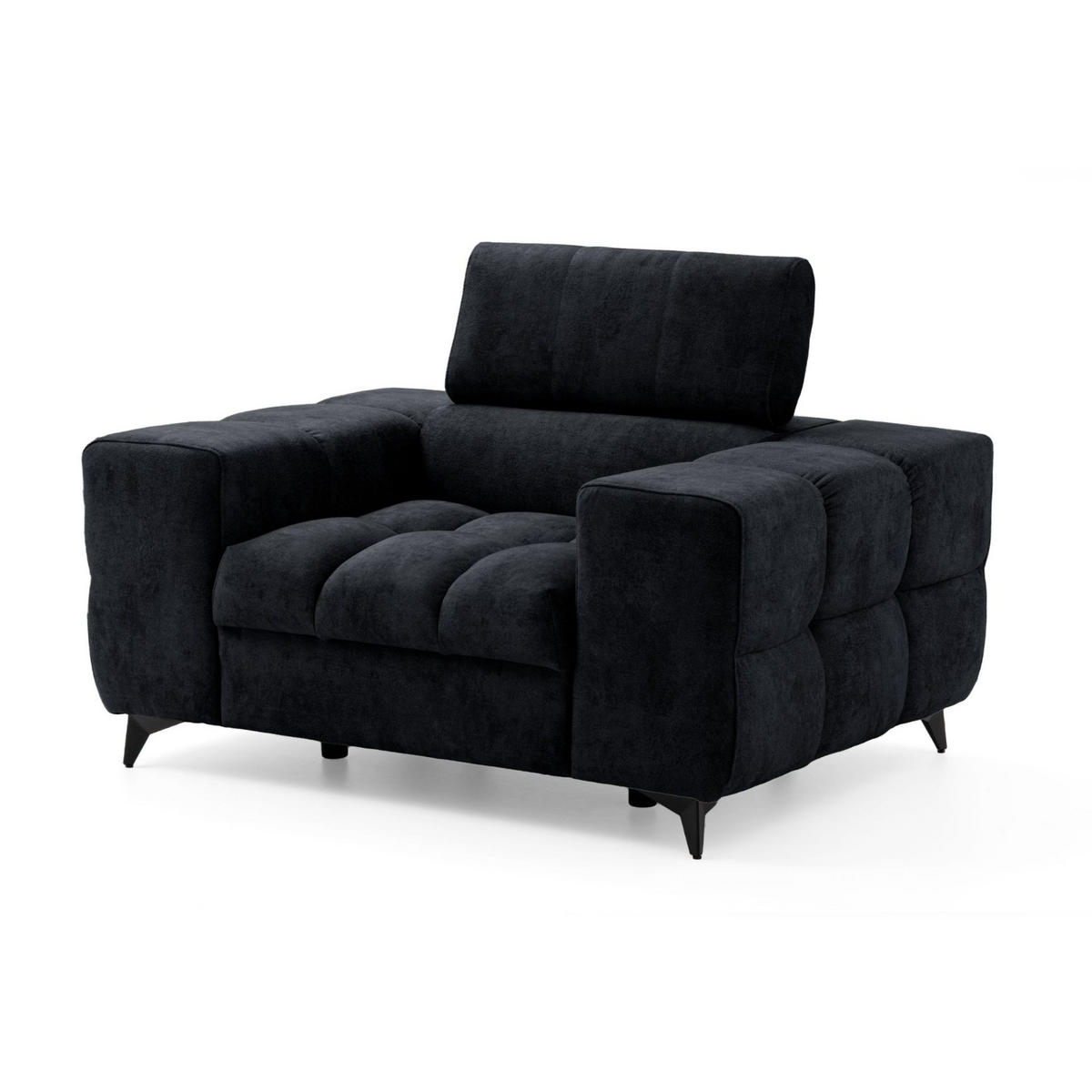 SESSEL PUDDING mit verstellbare Kopfstütze Velours Schwarz - Schwarz, Holz/Textil (140/93/100cm) - Muffo