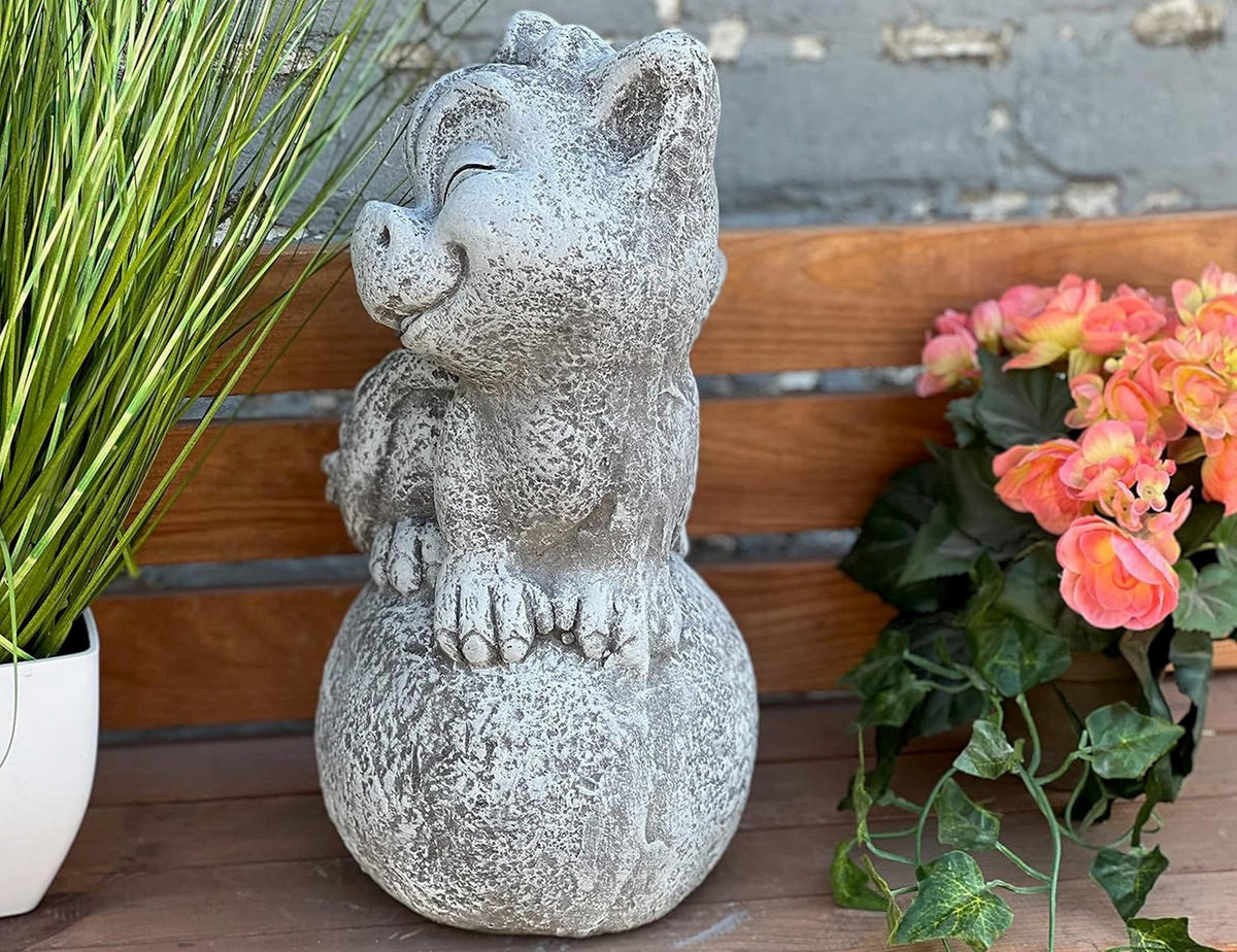 STEINFIGUR Drache Alfredo Steinguss frostfest - Grau, Stein (21/38/21cm) - stoneandstyle