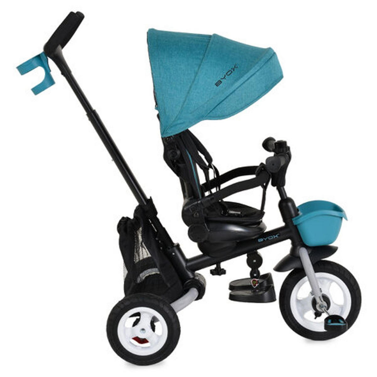 DREIRAD Flexy Lux 3 in 1 dunkelblau Gummireifen, 360° drehbarer Sitz, Sonnendach, Getränkehalter - Blau, Metall (75/52/110cm)
