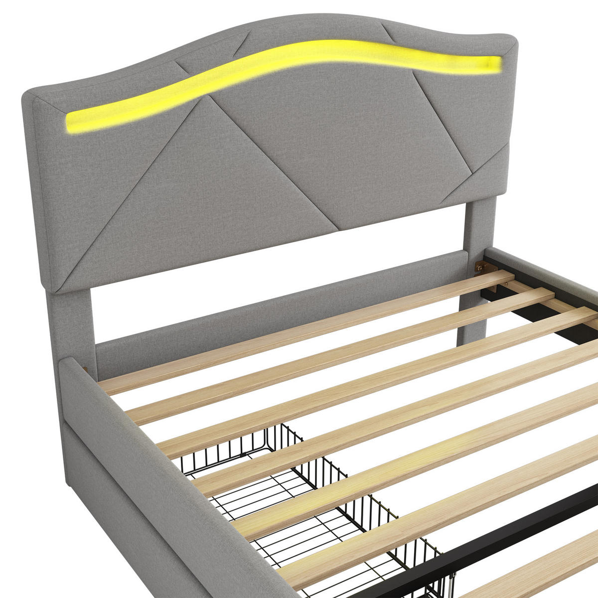 POLSTERBETT 90x200cm Grau Leinen Fernbedienung 2 Schubladen Kopfteil - Grau, Holz (90/200cm) - FLIEKS