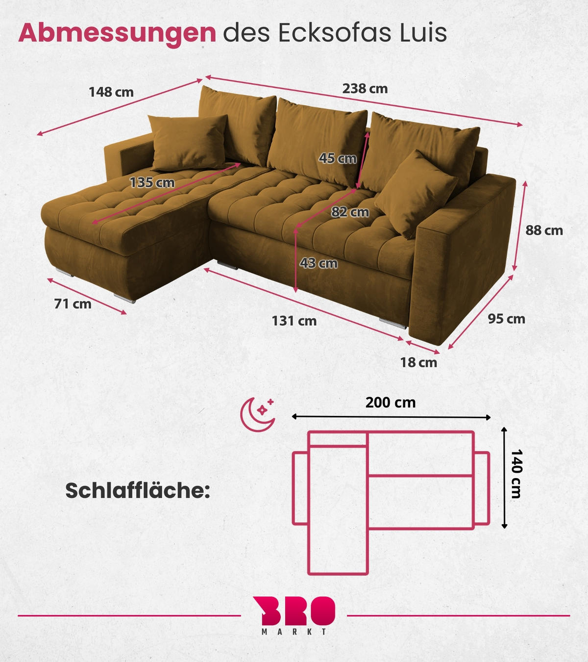ECKSOFA Luis mit Schlaffunktion Honiggelb Samt - Silberfarben/Honig, Kunststoff/Textil (148/238cm) - Bromarkt