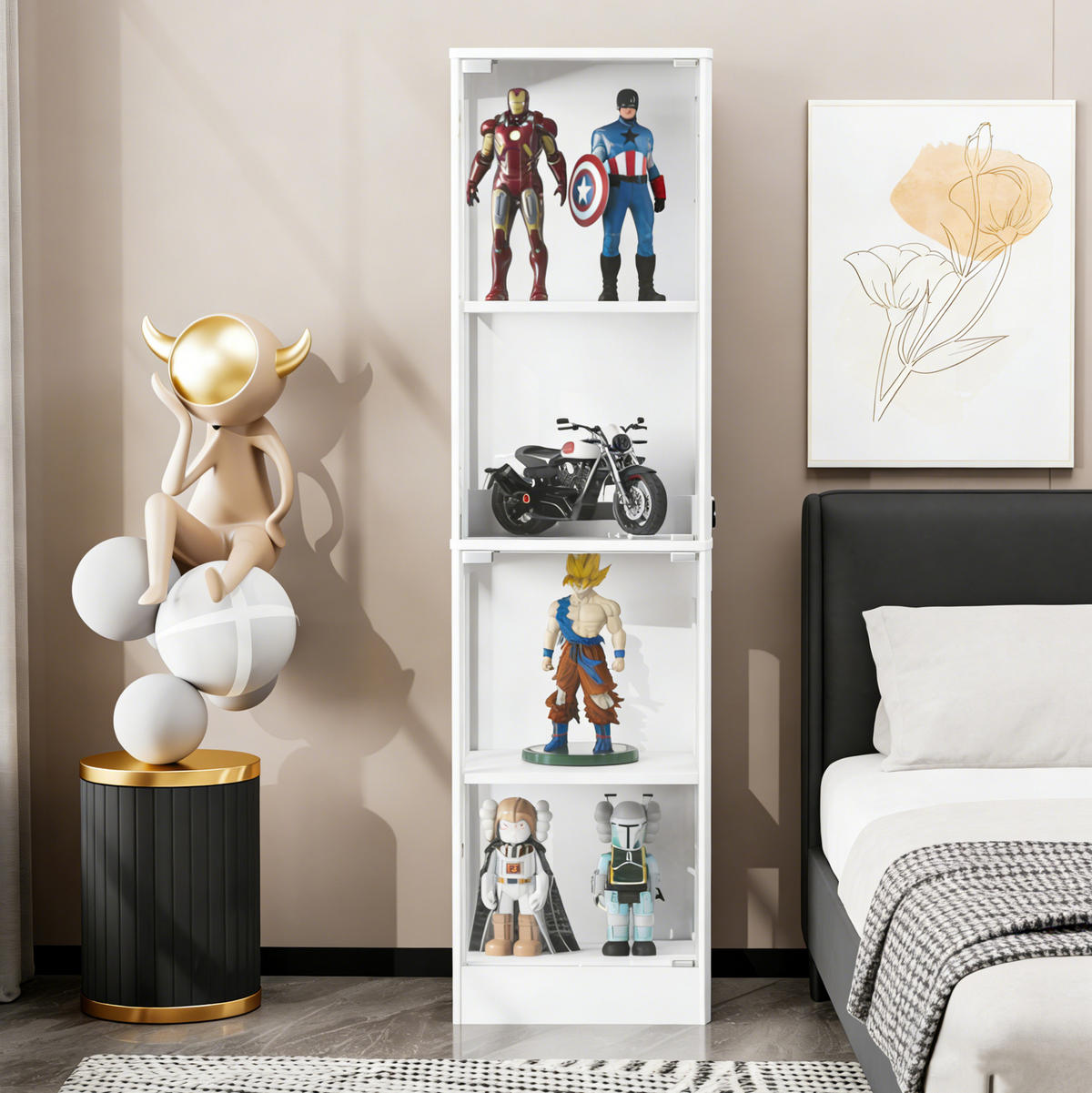 VITRINA 35/40/165 cm bijela od MDF ploče i stakla s LED rasvjetom i senzorom pokreta - bijela, drvni materijal (40/165/35cm) - OKWISH
