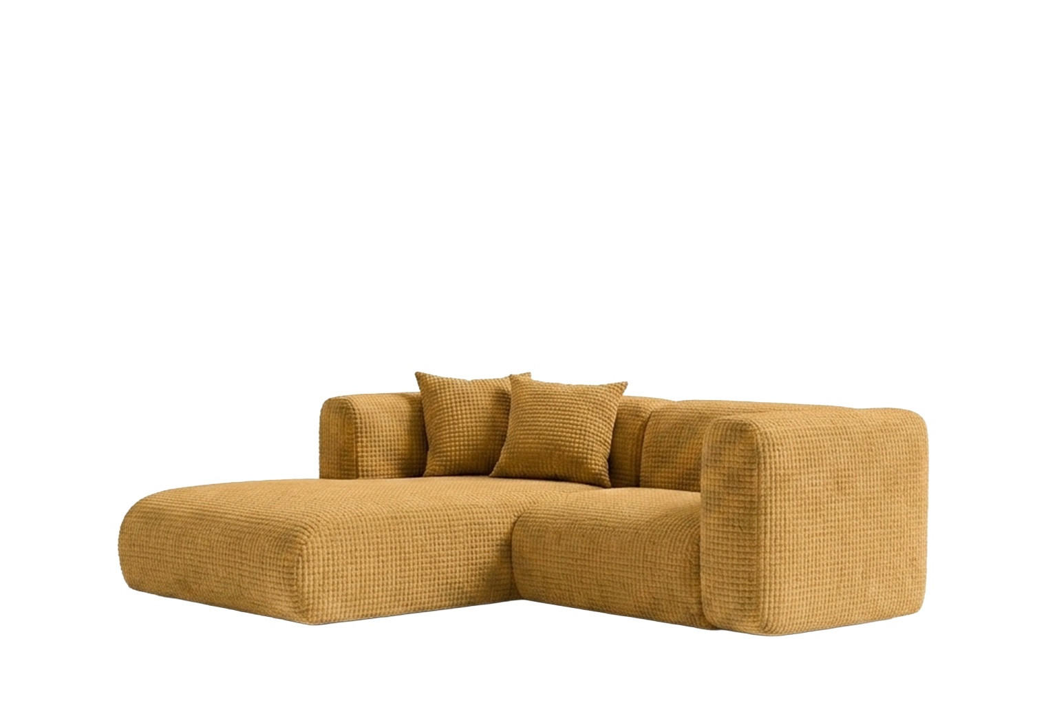 ECKSOFA L-Form mini, Chenille-Stoff Cremona, Golden, Links, GRETA - Goldfarben, Holz (226/179cm) - Kaiser Möbel