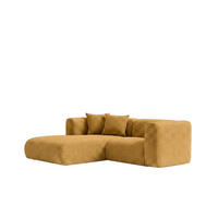 ECKSOFA L-Form mini, Chenille-Stoff Cremona, Golden, Links, GRETA - Goldfarben, Holz (226/179cm) - Kaiser Möbel