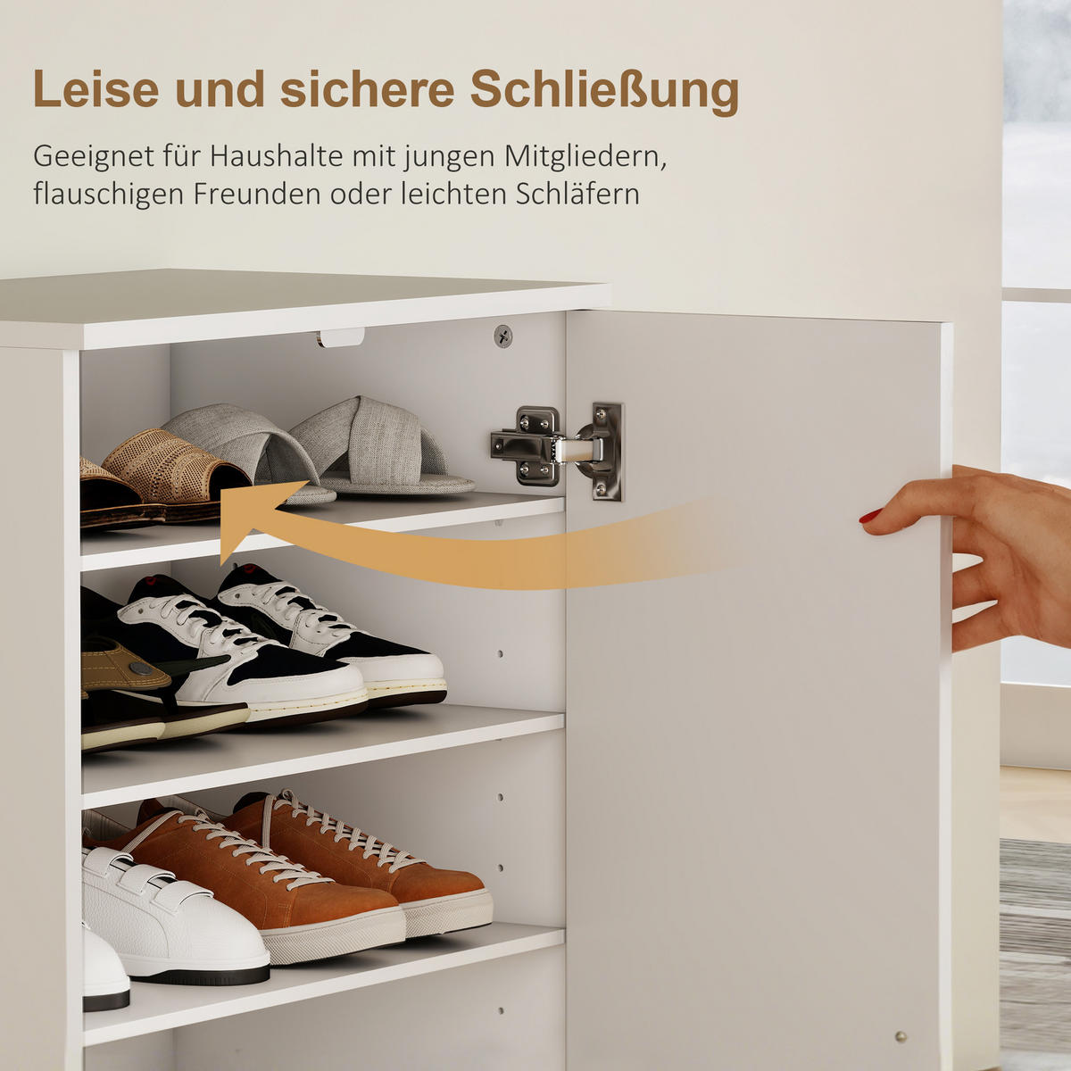 SCHUHSCHRANK mit Soft-Close-Tür, verstellbare Regale, für 14 Paare, Weiß - Alufarben/Weiß, Holzwerkstoff/Metall (35/108/55cm) - HOMCOM